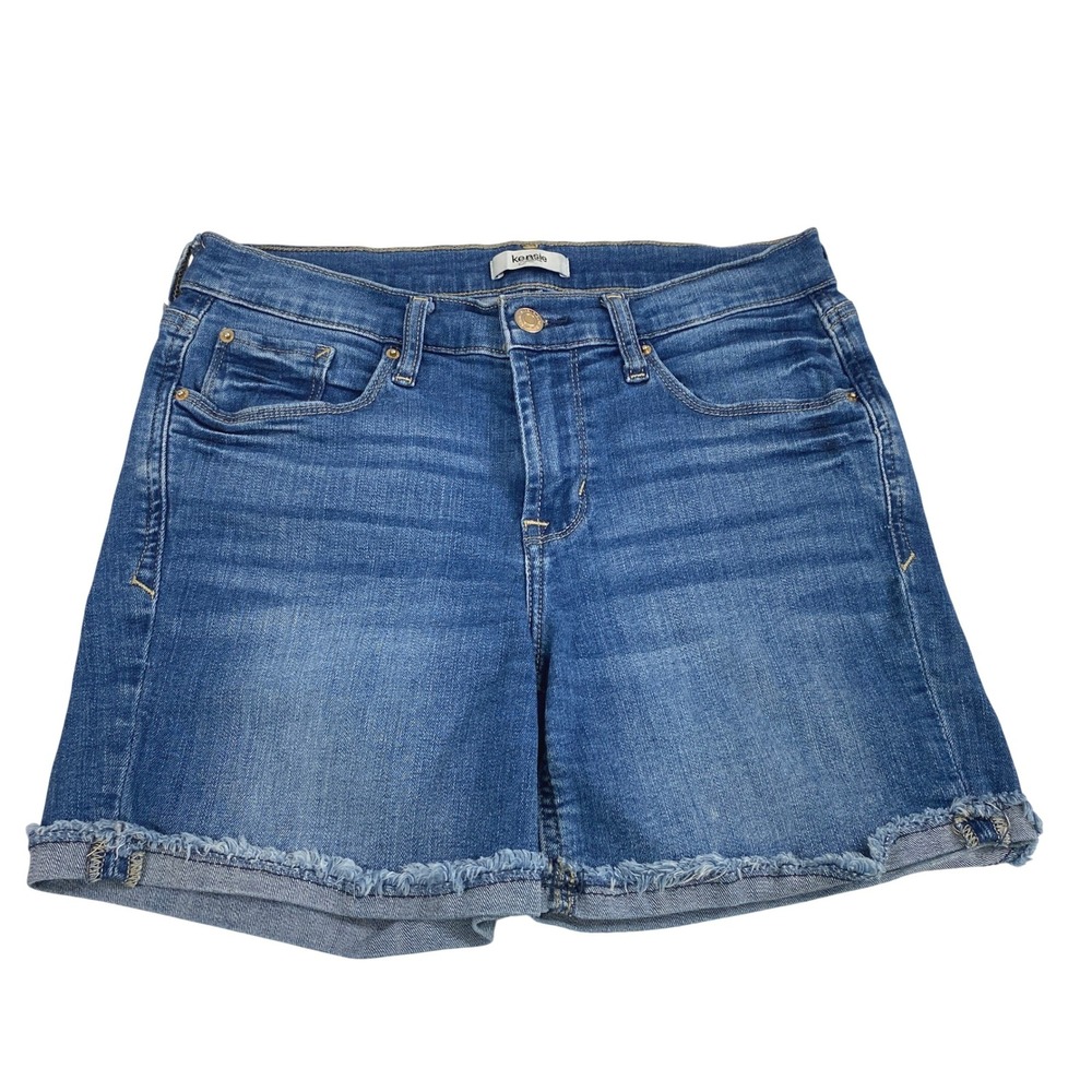 Kensie Jean Shorts Women 26 Medium‎ Wash Denim Raw Hem  Mid Rise Summer Casual